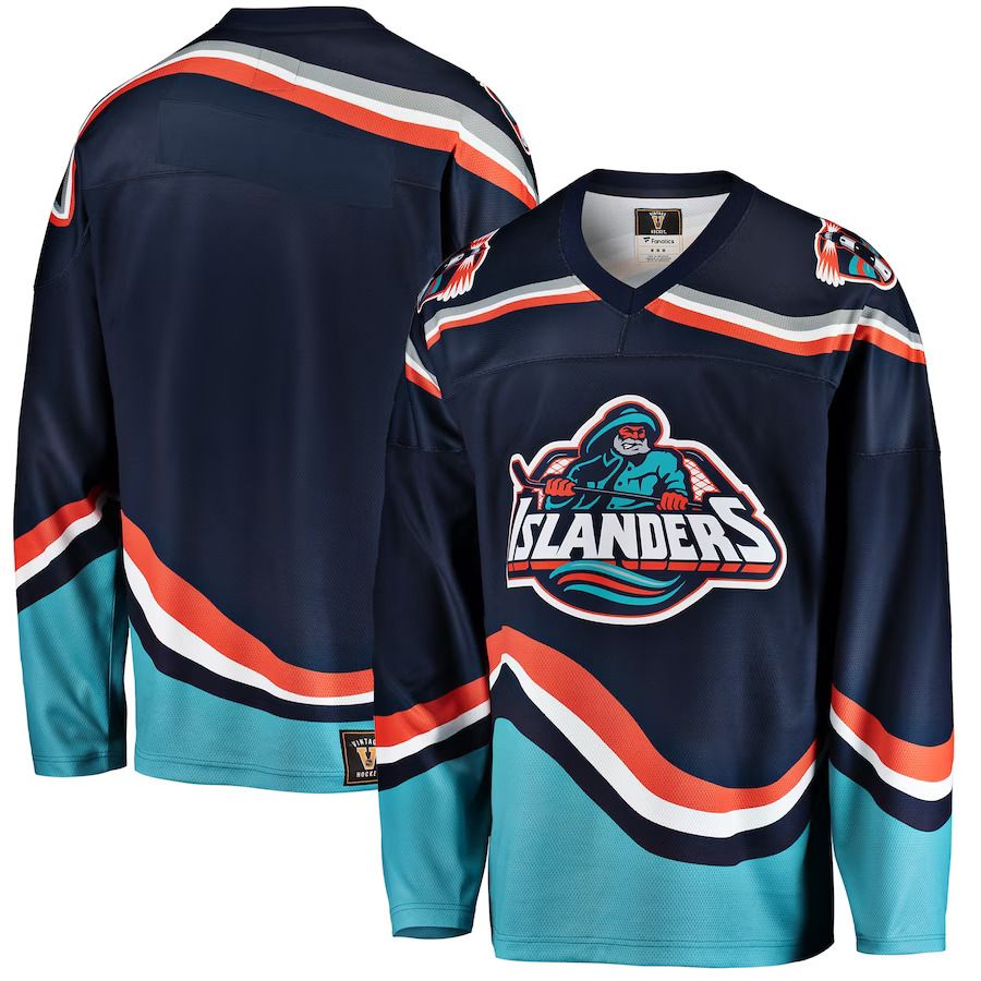 Men New York Islanders Fanatics Branded Navy Premier Breakaway Heritage Blank NHL Jersey->new york islanders->NHL Jersey